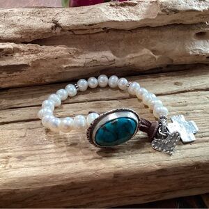 Sterling Silver, Turquoise, Pearl Bracelet